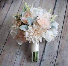 Our 31 favorite garden rose bouquets: Wedding Bouquet Blush Pink And Ivory Garden Rose Dahlia And Peony Wedding Bouquet Elegant Wedding Bouquets Peony Bouquet Wedding Silk Wedding Bouquets