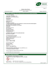 Kuala lumpur kepong berhad (klk) (myx: Standard Sds Palmerol 1214 Lauryl Myristyl Alcohol Dangerous Goods Toxicity