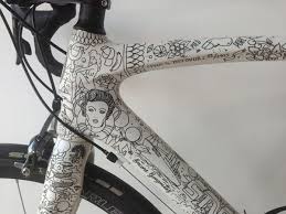 Black And White Bike Frame Illustrator Doodles On White Bicycle With Black Permanent Markers Bicycle Art Bicycle Painting White Bicycles
