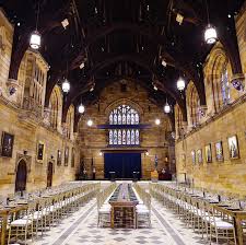 The University Of Sydney Great Hall Gala Dinner Set Up Catered By Hostco Intimate Wedding Venues Unique Wedding Venues University Of Sydney