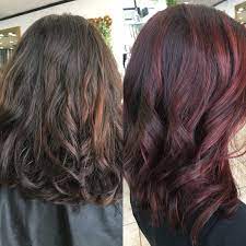 Burgundy Balayage Before And After It Had Been Almost A Year Since I Last Colored My Hair And The Black Hair D Black Hair Dye Burgundy Balayage Burgundy Hair