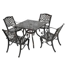 Noble House Sarasota Bronze 5 Piece Aluminum Square Outdoor Dining Set Patio Dining Outdoor Dining Set Outdoor Furniture Sets