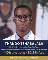 Congratulations Thando! Balancing your role as Head Boy and your Academics  was not easy but you persevered and carried yourself with such poise. We  are so proud to have had you as