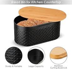 Amazon.com: Hossejoy Panera de metal con tapa reversible de corte de bambú,  contenedor de almacenamiento de pan para encimera de cocina, moderno ...