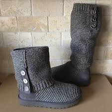 The button slipper boots knitting pattern allows you to style these slipper boots three different ways. Ugg Cardy Purl Knit Button Charcoal Grey Classic Tall Short Boots Size 7 Womens Ebay