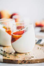Vanilla Yoghurt Panna Cotta With Balsamic Thyme Roasted Peaches And Nectarines Olive Mango Recipe Nectarine Recipes Panna Cotta Recipe Desserts