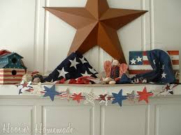 Check out my patriotic 4th of july mantel with a farmhouse flair of red, white and blue. Fourth Of July Mantle Hoosier Homemade