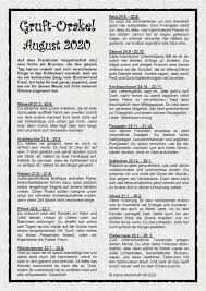 Declaration of opening announcement of visitors and 11 august 2020. Gruft Orakel August 2020 Der Wiederganger Quasselt Alle Zu Tode