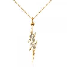 Diamond Accented Lightning Bolt Pendant Necklace In 14k Yellow Gold 0 06ct Pink Gold Necklace 14k Rose Gold Jewelry Pink Gold Jewelry