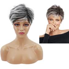 Check out the best products for your pixie cut. Amazon Com Mipper Short Pixie Cut Wig With Bangs Black Roots To White Grey Short Layered Curly Hair Synthetic Wig For Women Beauty