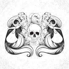 Maybe you would like to learn more about one of these? Vector Illustration Of Beautiful Mermaid With Long Hair And Sea Waves Mad In Realistic Hand Drawn Sketch Line Stile Template For Postcard Poster Banner Sticker Badge And Print For T Shirt Royalty Free