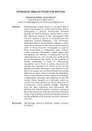 Pdf Etnografi Sebagai Teori Dan Metode