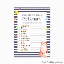 Free baby shower emoji game with answers. Baby Shower Game Fox Shower Emoji Pictionary Fox Baby Shower Printable Baby Shower Emoji Game Blue Fox By Print That Baby Shower Catch My Party