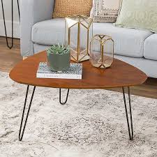 The table top is 44x20 and approximately 14 1/4 off of the floor. Walnut Wood Hairpin Leg Coffee Table Kirklands