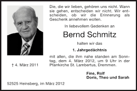 Traueranzeigen von Bernd Schmitz