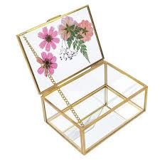 Pressed flowers in glass jewelry. Medium Pressed Flower Glass Jewellery Box Paperchase Paperchase