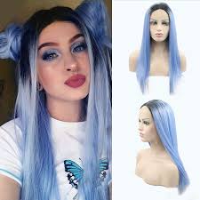 Check spelling or type a new query. Amazon Com Karissa Hair Blue Lace Front Wigs For Women Dark Roots Ombre Pastel Blue Long Straight Synthetic Wig Natural Hairline Glueless Heat Resistant Fiber Hair Daily Costume Make Up 24inch