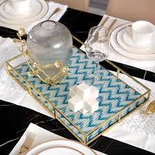 Etsy's pick add to favorites Luxtry Blue Zigzag Wave Texture Pattern Modern Home Living Room Glass Storage Tray Household Decor Ornaments Coffee Table Tray Storage Trays Aliexpress