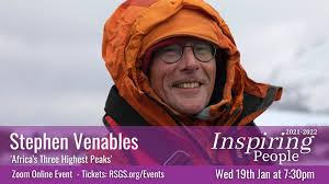 In our Inspiring People talk with Stephen Venables next week, he will be  recounting his first ever visit to Africa, helping a team climb the  continent's three highest mountains! Book now:  https://www.eventbrite.co.uk/e/stephen-venables-africas-three ...