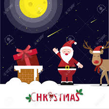 Santa and reindeer for roof. Santa Claus Stand On Roof With Reindeer At Night He Put Gift The Chimney For Give A Gift To Everyone On Christmas Eve Royalty Free Cliparts Vectors And Stock Illustration Image 120478624