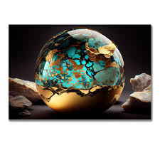 tablou sfera abstracta turcoaz si auriu – The Print Studio
