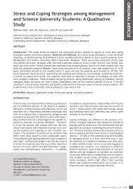 The level of stress among students in urban and rural secondary schools in malaysia. Pdf Stress And Coping Strategies Among Management And Science University Students A Qualitative Study