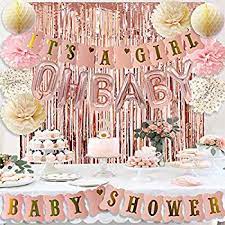 Pink hello little one baby shower decorating kit. Rose Gold Baby Shower Decorations For Girl Pink Gold It S A Girl Baby Shower Banner Rose