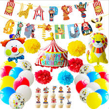 Circus Birthday Party Decorations Happy Birthday Balloons Decorations Pack Happy Birthday Banner Colorful Confetti Latex Foil Balloons Tissue Paper Pompoms Birthday Party Decorations For Girl Boys Buy Online In El Salvador At