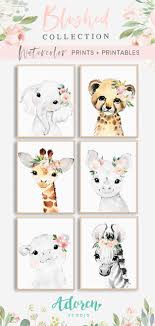 Blush Pink Floral Baby Animals Nursery Art Baby Animal Nursery Art Baby Animal Nursery Animal Nursery Art
