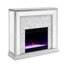W faux stone corner electric media fireplace in ebony ignite your senses with this handsomely sophisticated ignite your senses with this handsomely sophisticated electric fireplace. Tynchel Mirrored Faux Stone Fireplace With Color Changing Firebox Antique Silver Aiden Lane Target