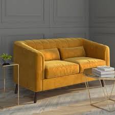 Mid Century Modern Velvet Mustard Yellow Ochre 2 Seater Sofa With Removable Cushions Wooden Legs New Handmade In 2020 Seater Sofa 2 Seater Sofa Deep Sofa