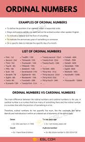 In an ordered set, that is a collection of objects placed in some order, ordinal numbers (also called ordinals) are the labels for the positions. Ordinal Numbers List Of Ordinal Numbers Ordinal Numbers Chart 7esl