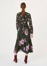 Hobbs Winter Rose Silk Midi Dress In Green Pink Green Lyst