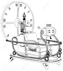 Shown above is a black and white image of an old time sewing machine. Time Machine Isolated On White Background Royalty Free Cliparts Vectors And Stock Illustration Image 104715671