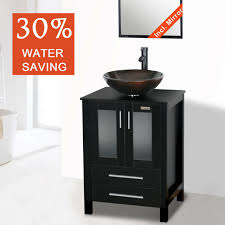 Buying online cheap bathroom vanities thus protects your time and energy other than saving your money. Modern 24 Bathroom Vanity Cabinet Single Top Wood Vessel Glass Sink Black 2pcs For Sale Online Ebay