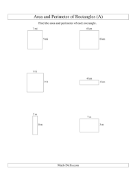 The Area And Perimeter Of Rectangles Whole Numbers Range 1 9 A Math Worksheet Area And Perimeter Perimeter Of Rectangle Perimeter Worksheets