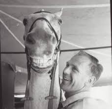 Pictured are Harry Deleyer and Snowman Snowman was an old Amish plow horse  that Harry rescued off a truck that was bound for the meat and glue factory  for only $80. Less