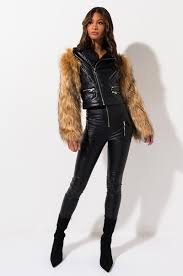 Azalea Wang Cabin Fever Fur Sleeve Moto Jacket In 2020 Leather Pants Women Black Leather Pants Moto Jacket