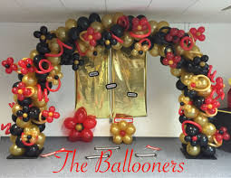 Black And Gold Balloon Arch Ever After Theme Black Red And Gold Flower Balloon Arch Black And Gold Balloons Balloon Decorations Balloon Arch