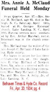 Hyde Co., N.C. Obituaries