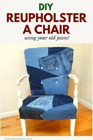 Sand, prime, and paint the frame or legs if desired; Denim Upcycled Bedroom Chair Vickymyerscreations