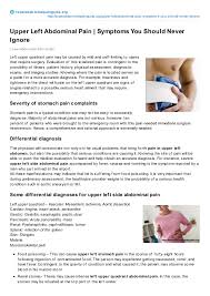 Abdominal pain causes and location (right, left, lower, upper). Upper Left Abdominal Pain Symptoms You Should Never Ignore