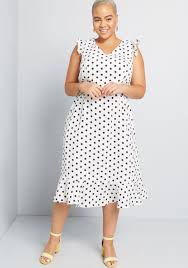 White And Black Polka Dot Plus Size Ruffle Hem Dresses Black And White Plus Size Dresses Plus Size Dresses Plus Size Cocktail Dresses