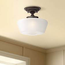 Regency Hill Schoolhouse Ceiling Light Semi Flush Mount Fixture Bronze 12 White Glass For Bedroom Kitchen Walmart Com Walmart Com