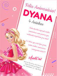 Fazer Convite Virtual De Aniversario Infantil Feminino Barbie Texto impresso a laser em papel couchet gramatura 170g. fazer convite virtual de aniversario