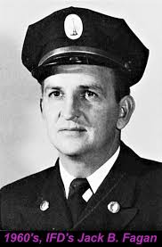 1973, Calvin Landers rescued by his "Guardian Angel", IFD Captain, John  "Jack" Bernard Fagan (1923-2010). Fagan, with the IFD 34 years, retiring in  1980. Captain Fagan, a WWll veteran stationed in England,