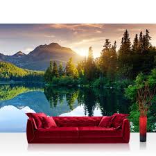 Diese fototapete ist auch als selbstklebende tapete bestellbar. Vlies Fototapete 200x140 Cm Premium Plus Wand Foto Tapete Wand Bild Vliestapete Mountain Lake View Berge See Sonnenunterga Fototapete Bilder Berglandschaft