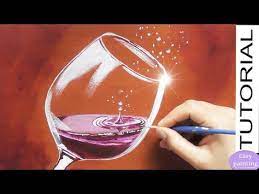 How To Paint A Glass Of Red Wine With Water Drops Painting Tutorial Step By Step Sparkling Youtube Wine Glass Drawing Painted Wine Glass Wine Painting