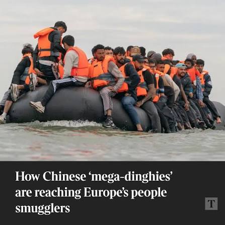 The grey inflatable boats are stacked neatly in the car park. At 12 metres  long, they are said to hold 15 to 20 people. A smart smuggler can pack in  80. The