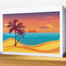And schools of tropical fish swimming behind the main focal point, a hawksbill sea turtle — one of the. Tropical Beach Sunset Wall Mural By Aptine 400 Society6 All Pinned Decals Are Aptly Designed To Liven Bedrooms And Li Sunset Mural Water Mural Beach Mural